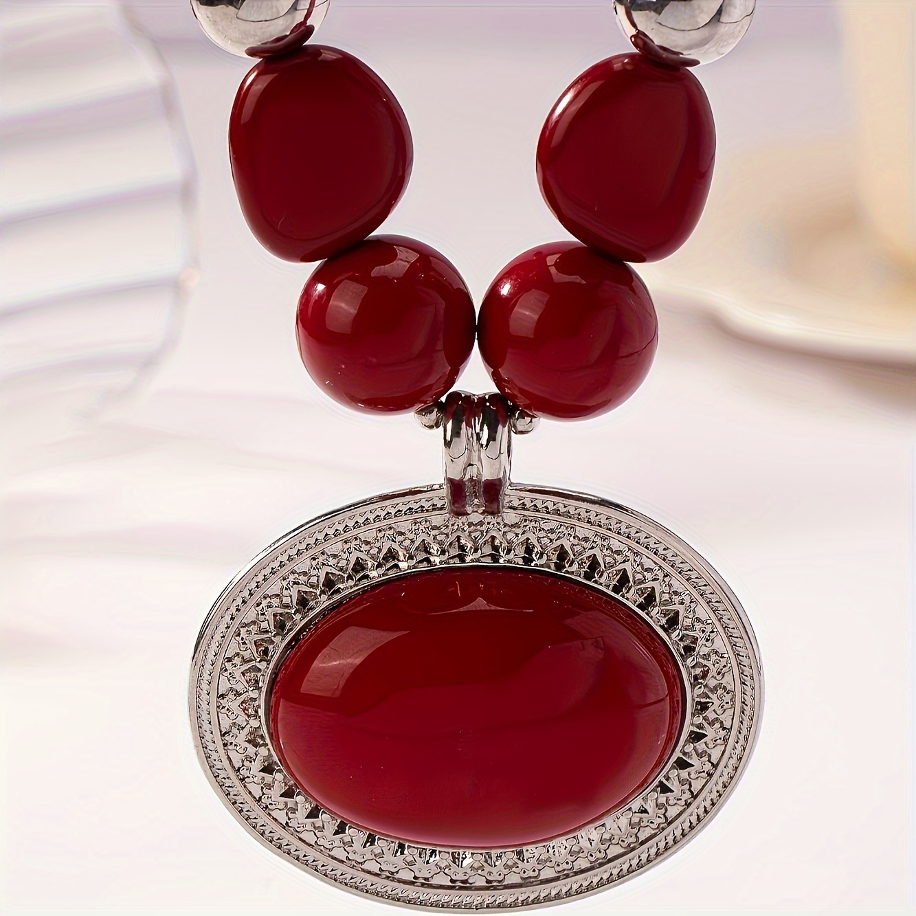 Women's Red Bead Pendant Necklace